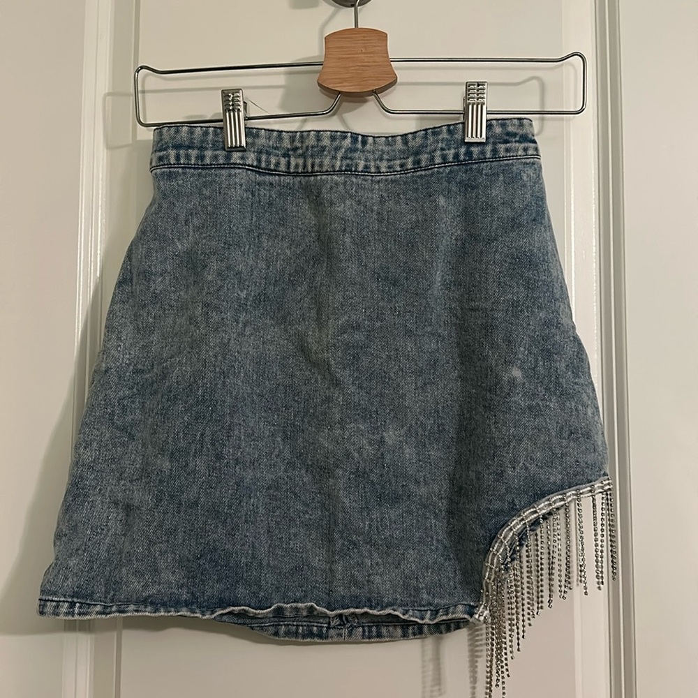 Bead fringe Women’s Mini Jean Skirt
